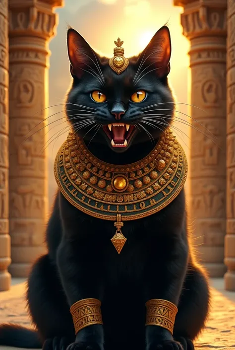 Angry black cat dressed as an Egyptian