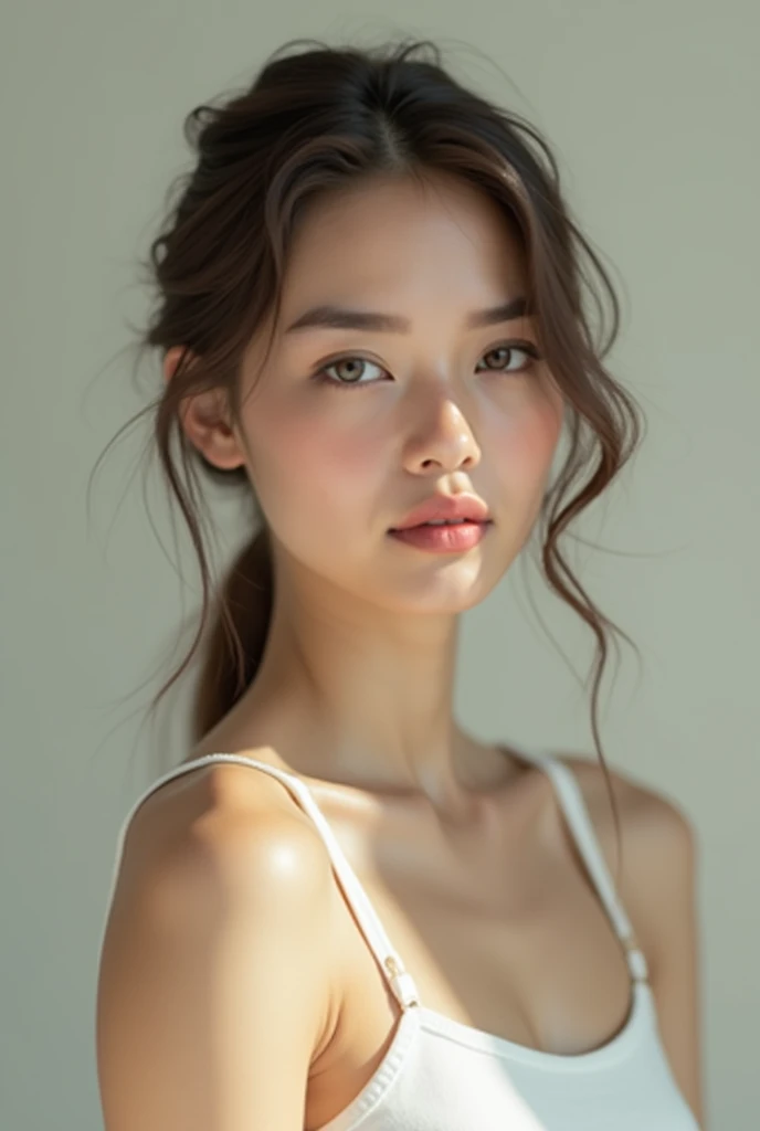 a minimalist fashion girl, 1girl, beautiful detailed eyes, beautiful detailed lips, extremely detailed eyes and face, long eyelashes, minimalist style, simple outfit, plain background, cinematic lighting, soft shadows, muted colors, pastel colors, natural ...