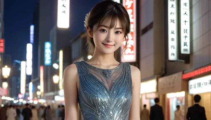 Skinny Japanese woman, 30th Generation, One girl,(Wearing a sleeveless sparkly evening dress:1.2),(RAW Photos, Best Quality), (Realistic, photo-Realistic:1.4), masterpiece, Very delicate and beautiful, Very detailed, 2k wallpaper, wonderful, In detail, Ver...