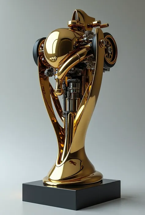 Formula 1 Trophy for Brazil based on parts of a Formula 1 car For Formula 1 races, This designer uses parts from the engine of a somewhat simpler vehicle to make it more elegant and more relevant to the Formula 1 vehicles. 