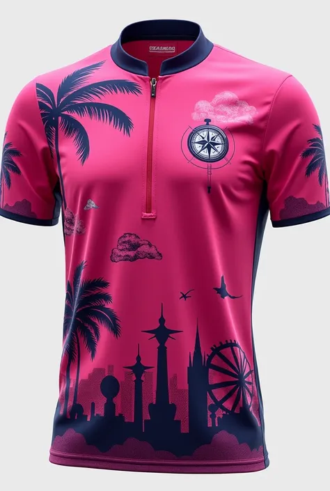 You can create a fuchsia sports shirt that represents tourism 