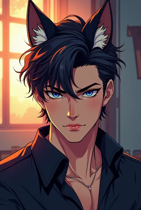 an attractive guy with dog ears. illustration, 8k, crisp quality, digital art, semi realistic, cartoon