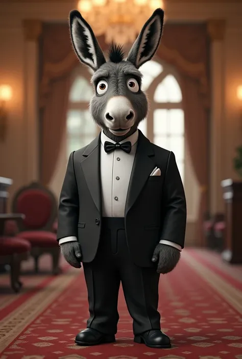 donkey wearing tuxedo