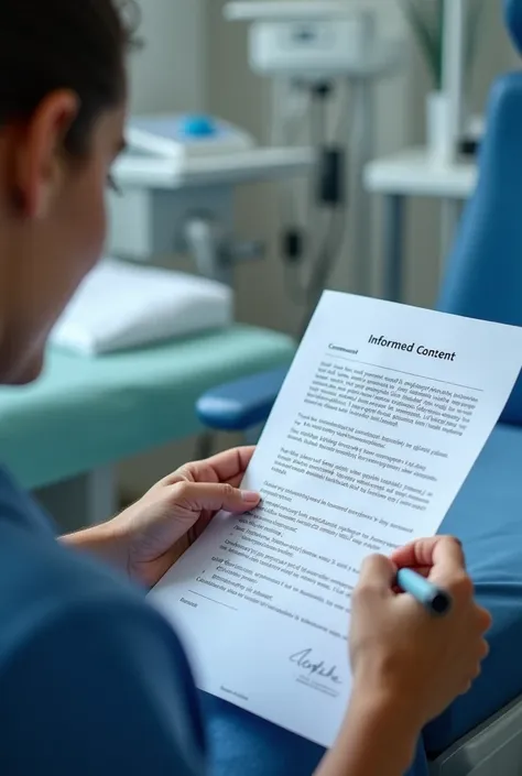 A patient signing informed consent for surgery