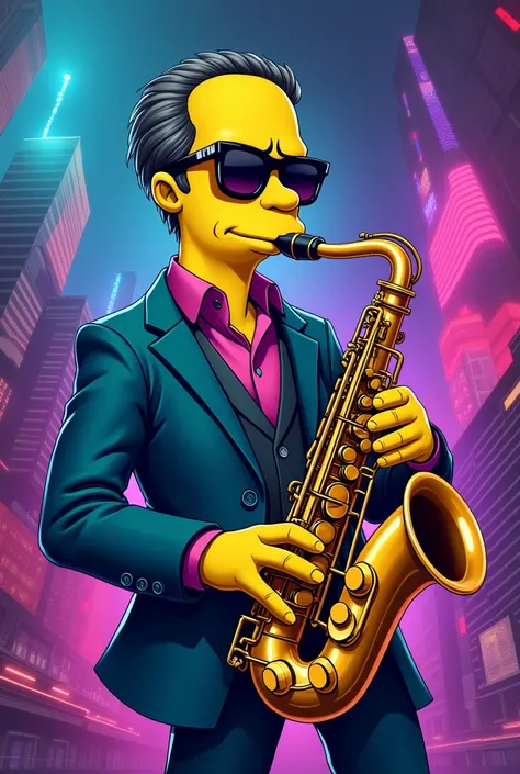 Fanart of the Simpsons smooth playing the aesthetic saxophone
