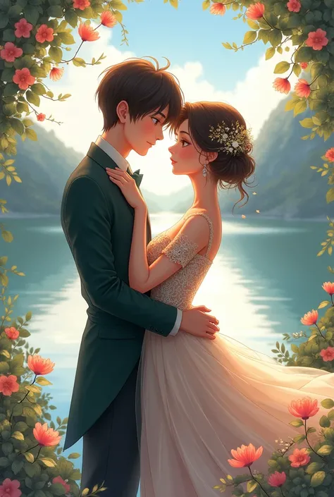 Anime masterpiece beautiful painting showing a loving couple