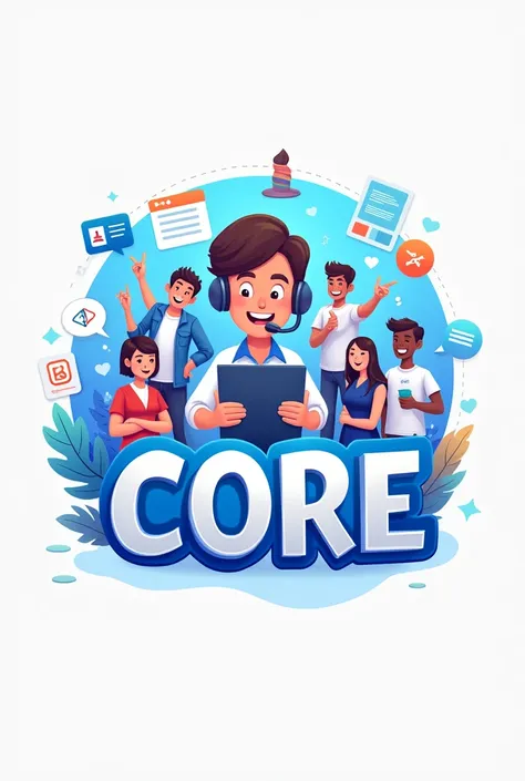 BPO LOGO about I AM CORE. Customer Oriented, Reliable and Excellent. logo with people, products of Bluetriton, call center, with writings about CORE emphasis, make it colorful, cute, more on business with showing customer care in the other line. Customer s...