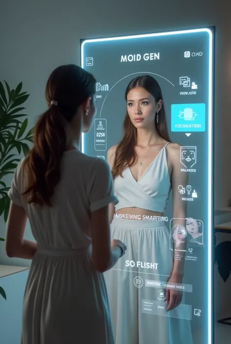 person in front of a smart mirror advising makeup