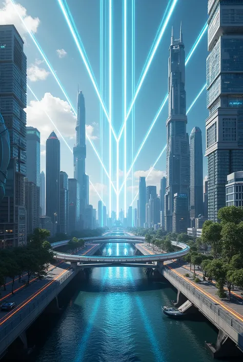 Futuristic city with rays in different directions named Heroes Express 