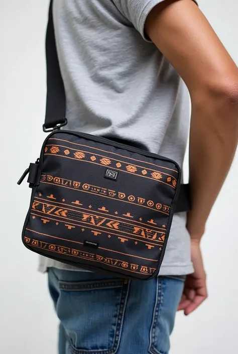 Fanny pack in fabric with dark colored tribal print