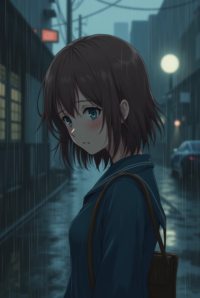 anime character (Of Yaba) Anna Yamada in the rain look of sadness 