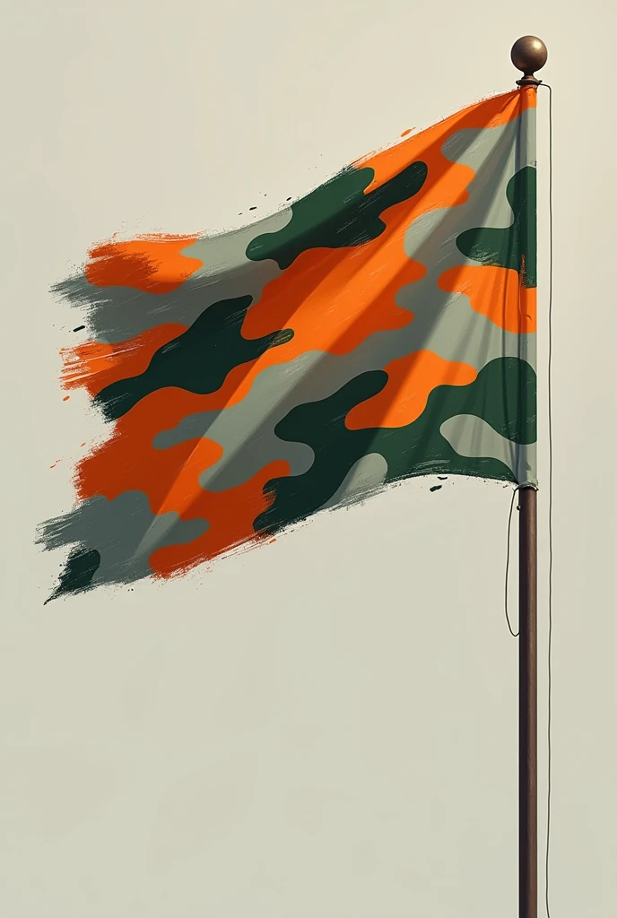 Create a digital camouflage flag, like camouflage army clothing, in orange, green and gray colors.