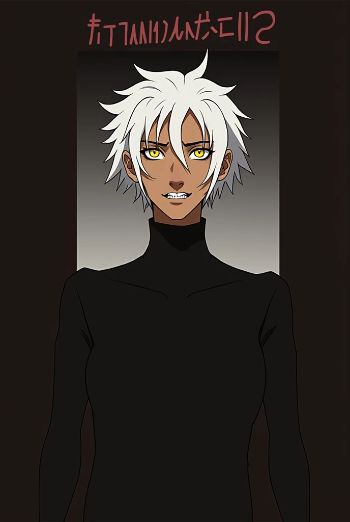 high resolution, short hair, white hair, yellow eyes, Teeth, simple background, homen,