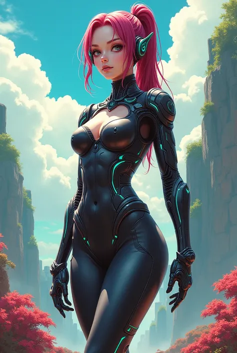 Sexy humanoid alien adult girl with anime style armor

