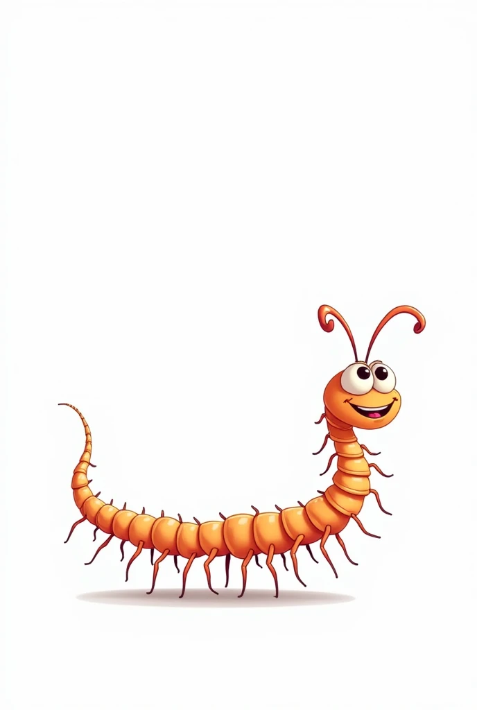 Cute cartoon long centipede on white background