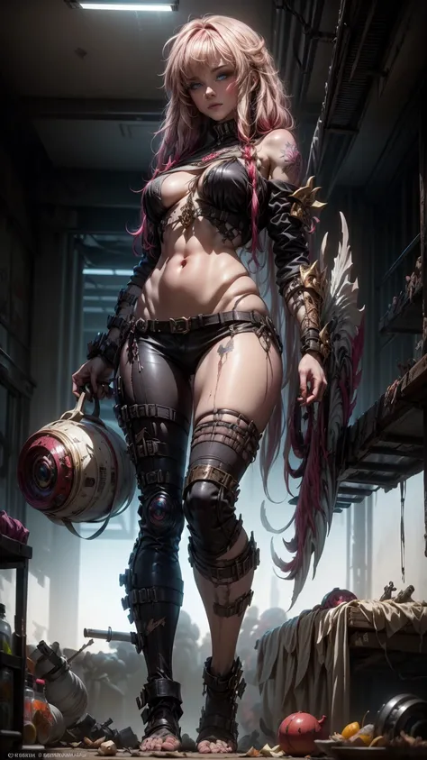 powerful sorceress,sacred geometry tattoo, messy hair, Full body, Beautiful anime waifu style girl,hyperdetailed painting, luminism, art by Carne Griffiths and Wadim Kashin concept art, dark background, abstract beauty, approaching perfection, pure form, g...