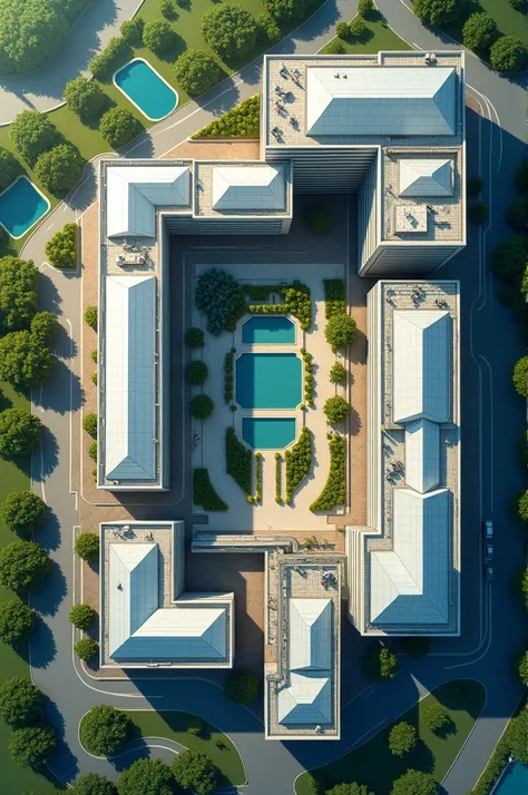 Make a hospital that resembles the Sarah Kubitschek hospital, make a top view image of the project