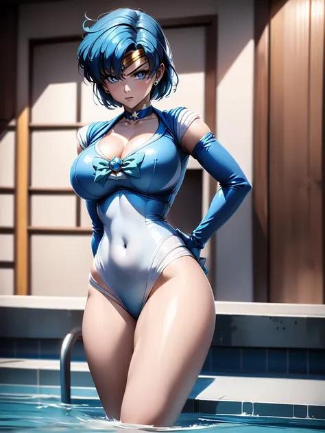 sailor mercury in full police  suit,long blue hair,blue power ranger, hurricane ,sexy goth woman big breast, character sheet,ins...