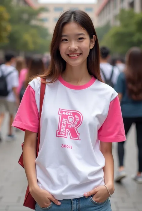 White and pink third year t-shirt 
