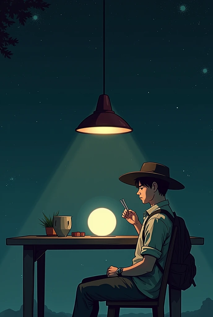 there is a man sitting in a chair looking at his cell phone, stylized digital illustration, wizard pondering his orb, cyril rolando and goro fujita, moon light fish eye illustrator, 2 d illustration, 2d illustration, procreate illustration, fan art, studen...