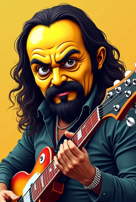 turn lemmy kilmister into yellow face emoji playing rickenbacker 4001 model bass