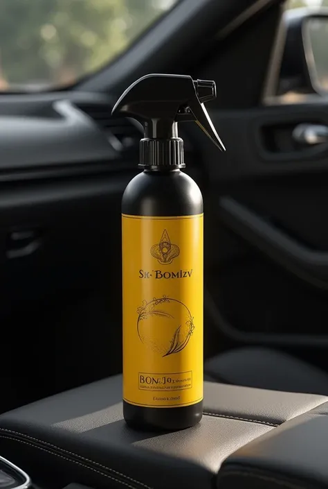 Car interior polish spray simple bottle with attractive label in yellow and black colour luxury 


