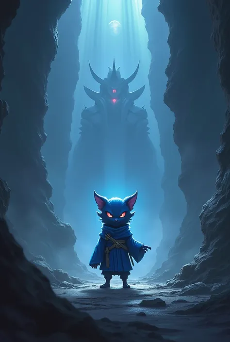 Kennen do lol in dark fantasy style, with beam filter, He&#39;s small and everything around him is huge, but he still commands respect