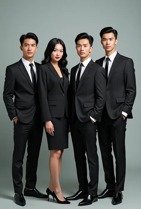 A 4 adult , black hair wearing a suit 