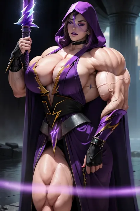 ((Close-up)), tall, (violet purple hair) beautiful muscular female mage, long hair with long bangs, pale white skinned, closed smile, (black lipstick), (massive muscles), (hyper muscle), (((ginormous bulky muscles))), (glowing black eyes), ((((beautiful ho...