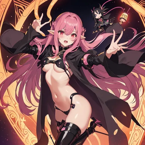 Alafed image of a woman in a black and pink costume, The finer details. anime. Tentacles, Shiny skin, Highly detailed art gems, Tentacles around, slime and Tentacles, many suckered Tentacles. hybrid, 8K high quality, detailed art, detailed anime artwork, c...