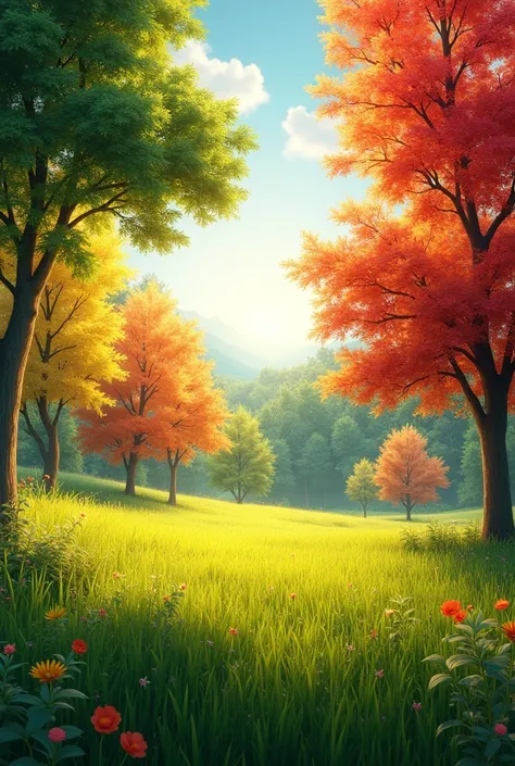 Meadow with colorful trees 