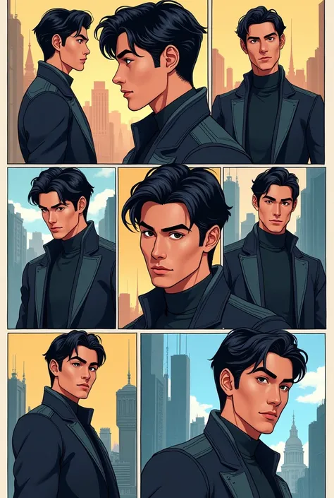 Make me a marvel comic style picture Panels 1 male, somewhat decent clothes, black hair, black eyes, clear skin, average height