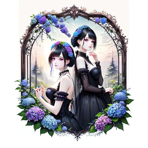 inspired by the colors of hydrangeas、gothic rabbit,gothic clothing,very fine and beautiful eyes、high resolution, accurate, 最high...