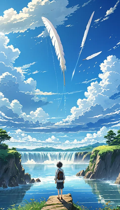 very detailed anime landscape, people falling from the sky in the 100 series poster style, the 100, man falling into the sky々, b...