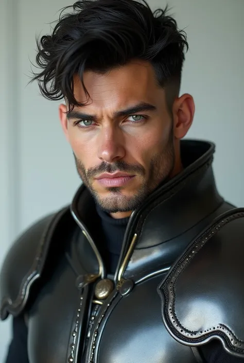 (photorealism:1.2), a beautiful man, with blue-gray eyes and black hair, with armor 