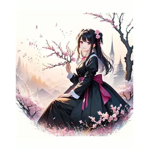 inspired by the colors of cherry blossoms、cute、gothic clothing,very pretty and beautiful eyes、high resolution, accurate, 最high q...