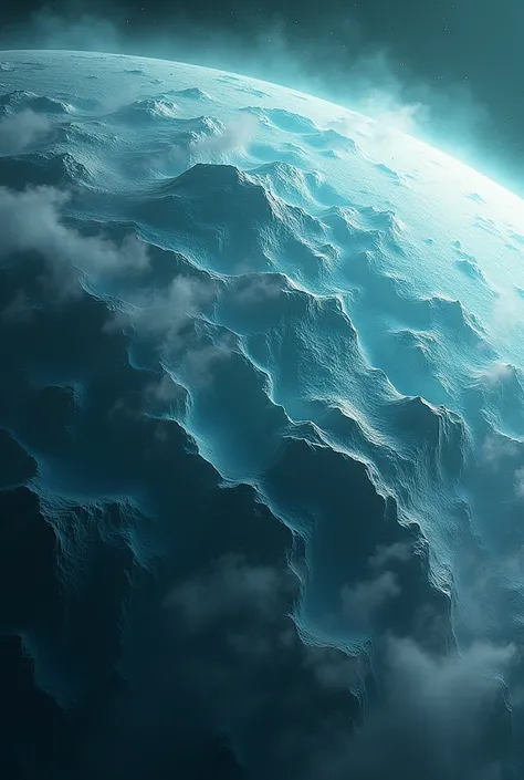 a highly detailed and realistic 3d render of the surface of uranus, intricate geological formations, ice caps, swirling atmospheric storms, vivid blue and green hues, dramatic lighting, cinematic composition, photorealistic, 8k, hdr, unreal engine, concept...