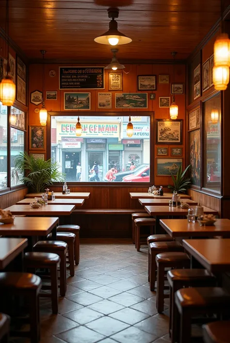 A small restaurant with a few tables reminiscent of the 90s, cozy to make customers feel like they are going back in time.. It can&#39;t seem expensive. The windows have LCD screens inside with images that look like windows looking out onto a busy street.....