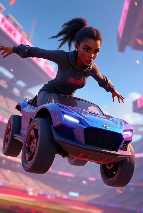 Black female Rocket League player with car