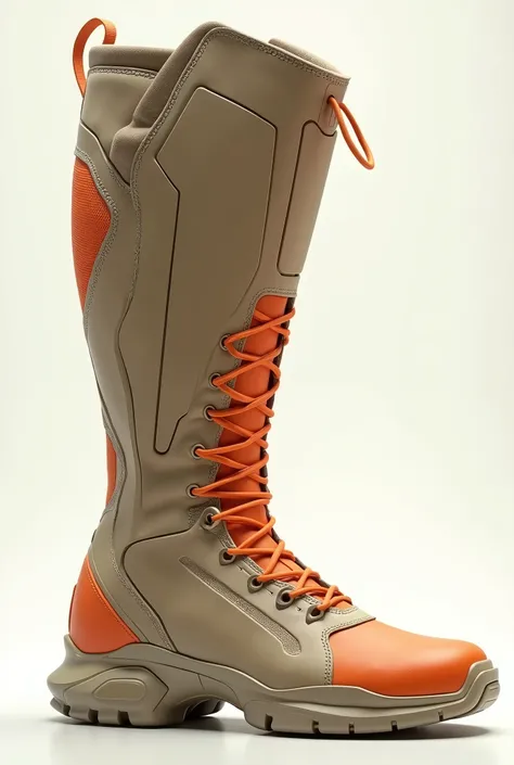 live-action、Real、Sand beige and orange military boot prototype、No laces, just air to adjust、Futuristic Design、