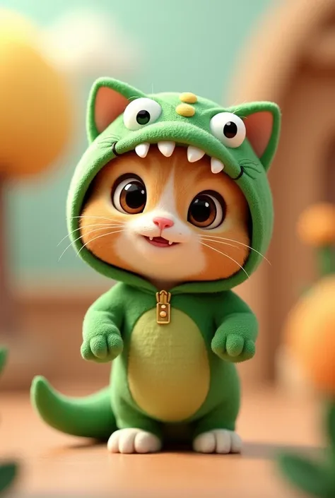 Create a Cute Cat Version, 3D cartoon style with alligator costume