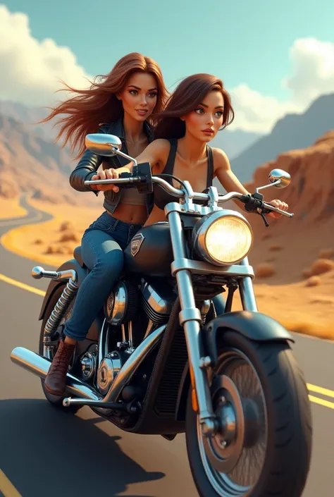 2 woman on motocycle 3d 