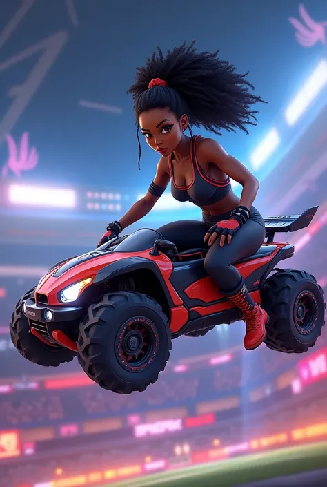 Black female Rocket League player with car