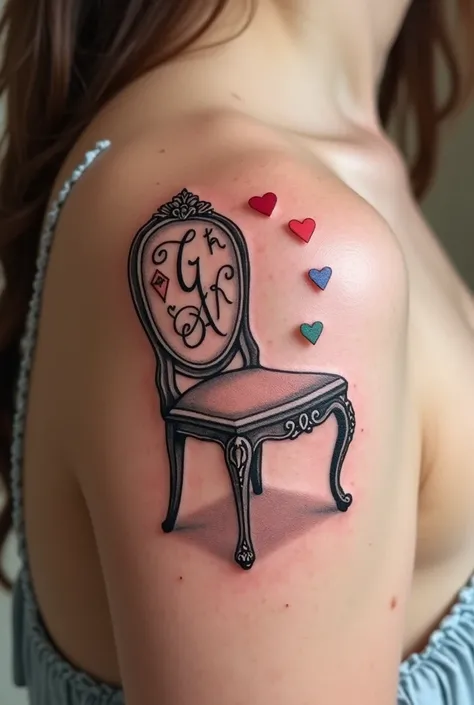 Hi, I want to create a delicate chair tattoo for 3 sisters to show off and. the doll, It should contain the letters G and the letter R in fancy cursive and three hearts for each one. The heart represents the order in which we were born and only the birth o...