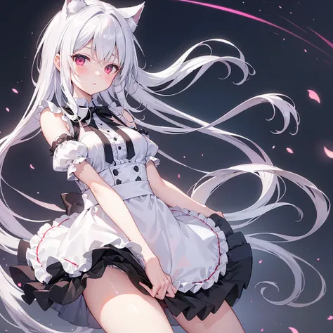 ((masterpiece, highest quality, highly detailed cg, unity 8k wallpaper,)), one woman, darkness、 maid clothes with short skirts、i...