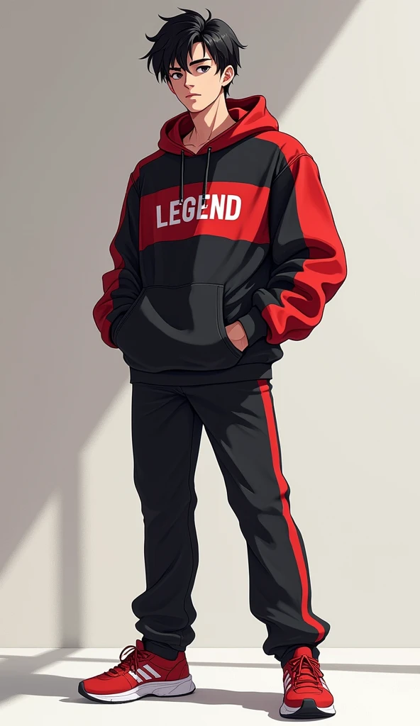 Prompt for AI AVATAR 👇

Create a image of "A 18 years anime boy stand , wearing black and red hoodie with the Channel Name on it "Legend Yash Rajput". ."Show full body Stylish boy