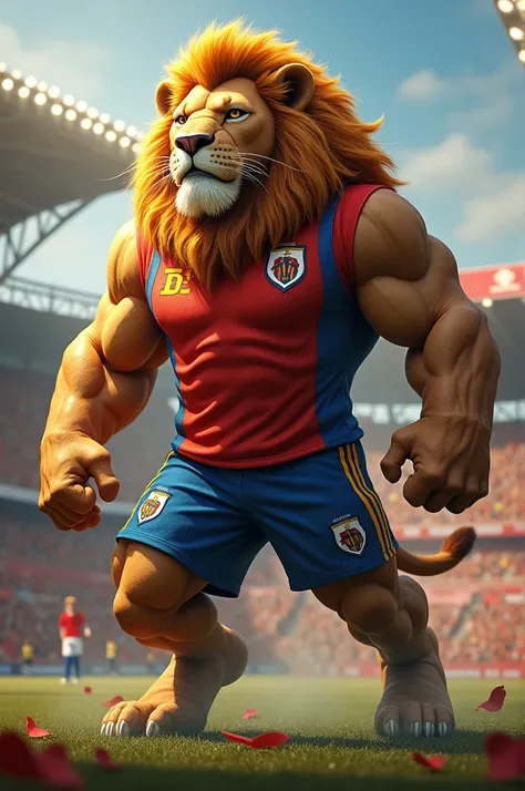 Muscular lion in team jersey 
