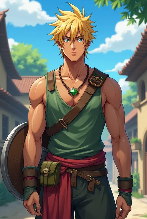 I need to generate an image for a tabletop RPG, when creating the image it must follow the digital art model, to create the image, place Veldora from the anime Slime datta ken in his human version with an adventurer&#39;s outfit, an aventurine necklace aro...