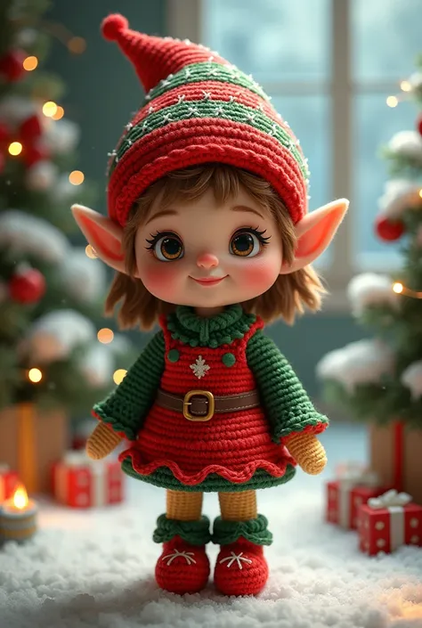 Amigurumi girl Christmas elf Disney style