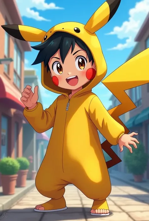 Teenage anime boy dressed as Pikachu